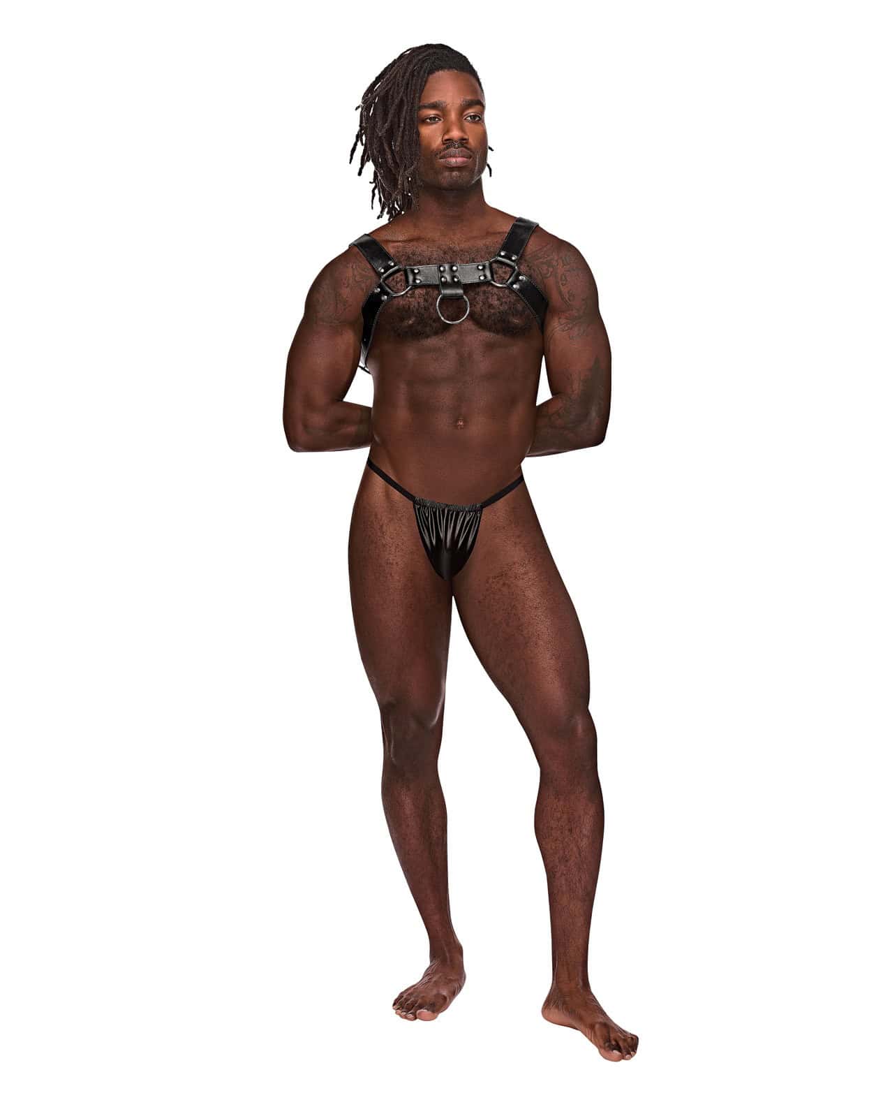Male Power Leather Aries Single Ring Harness Black - One Size Fetish Lingerie for Him