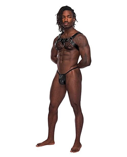 Male Power Leather Aries Single Ring Harness Black - One Size Fetish Lingerie for Him, view 2