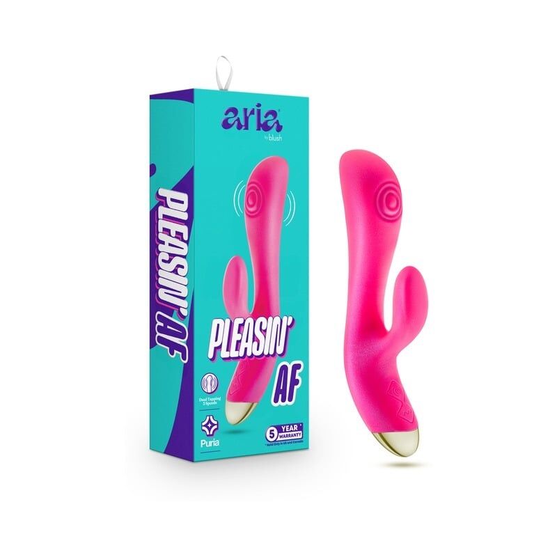 Blush Aria Pleasin' AF Fuchsia Rechargeable Silicone Vibrator with Dual  Pulsing Shaft and Clitoral Stimulator - Condom Sense